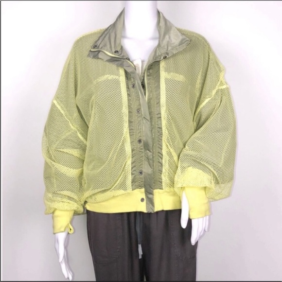 Free People Movement Olive Green &Yellow Reversible Windbreaker Opal Jacket SzXS - Picture 12 of 16